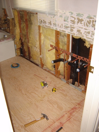 plywood and plumbing installation